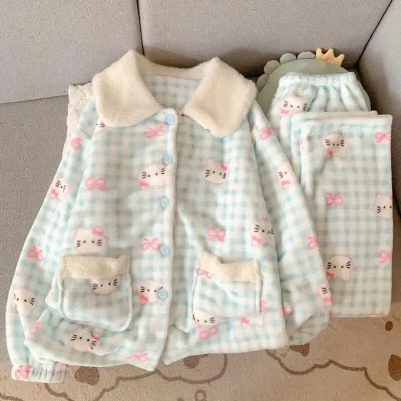 

Пижамный комплект Sanrio для девочек microvilli hello kitty kawaii, студенческий повседневный комплект с героями мультфильмов, осенне-зимний комплект одежды для отдыха с круглым вырезом, новый стиль