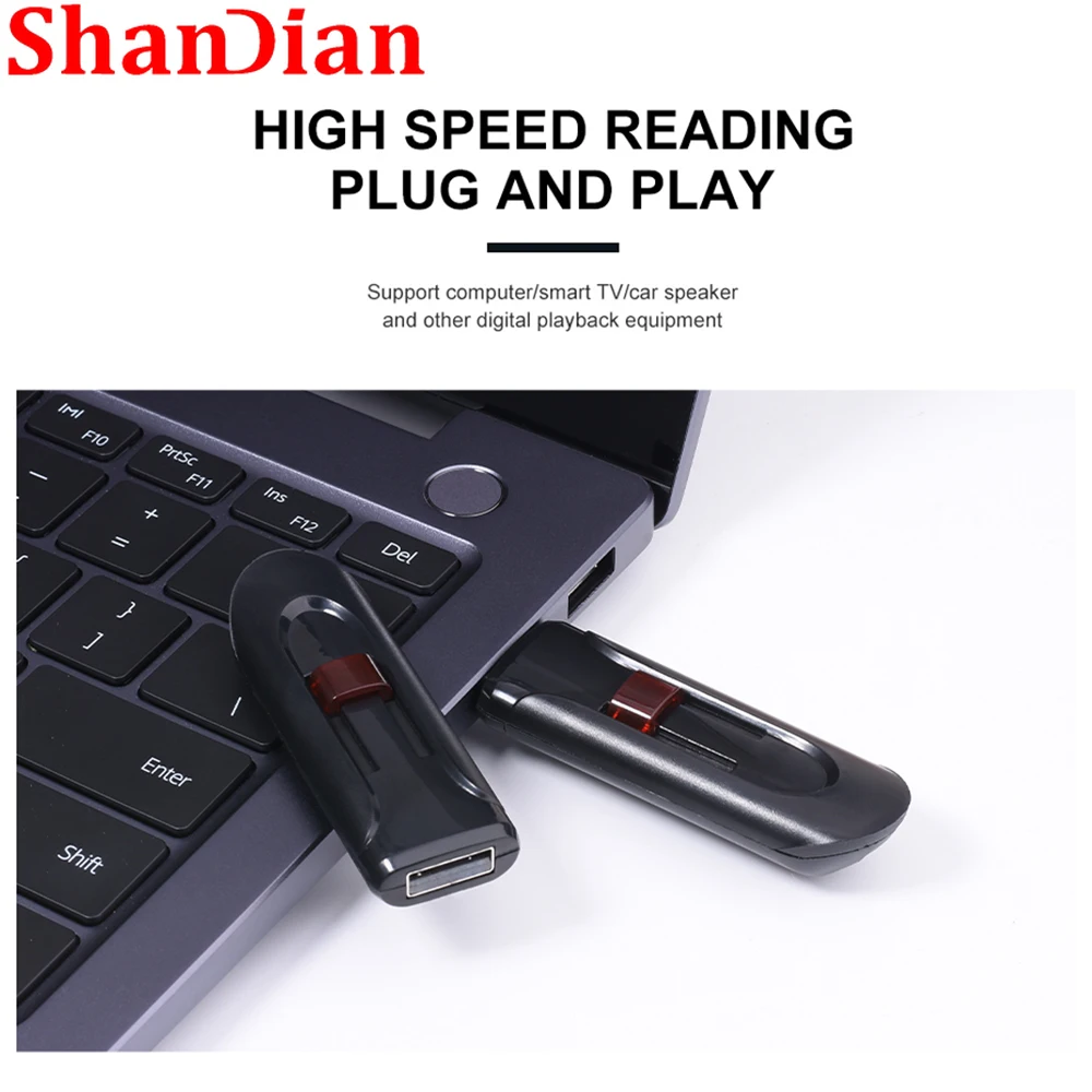 SHANDIAN pena USB 2.0 usb 128GB tahan air, memori stik hitam 64GB Flash Drive 32GB 16GB gratis hadiah bisnis Senior