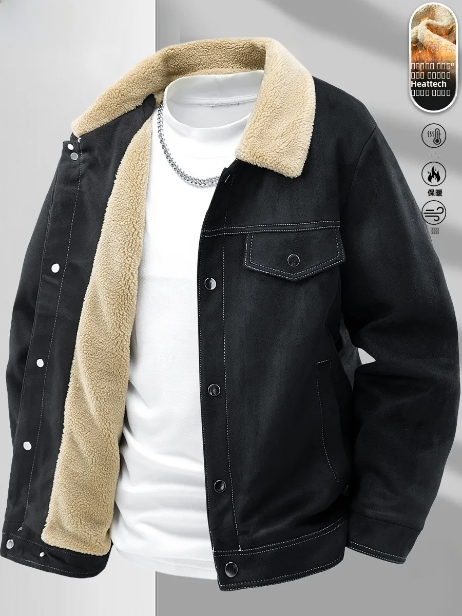 

Rn Men's Cotton Jaet Winter Warmth Suede Lamb Velvet Collar American Retro Corduroy Youth Faion Urban Sle Long Sve