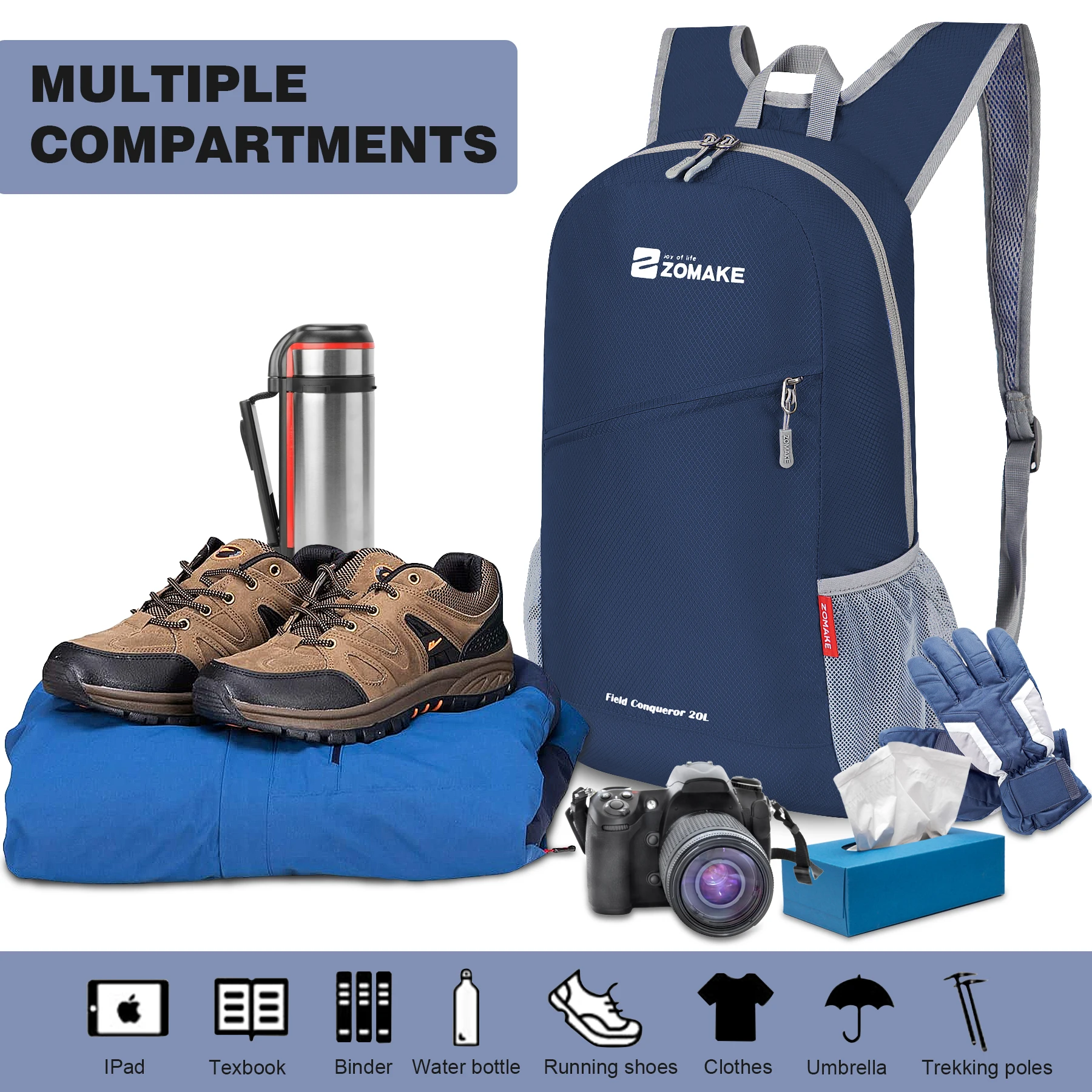 ZOMAKE 20L Portable Foldable Waterproof Backpack Mountaineering Bag Ultralight Travel Knapsack Hiking Leisure Unisex Backpack