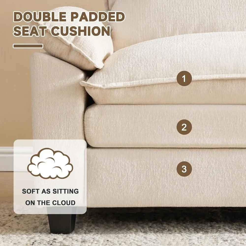 أريكة معيارية مقاس 114 بوصة مع أرائك سحابة كبيرة مريحة، أريكة مقطعية مكونة من 4 مقاعد على شكل حرف L. #4