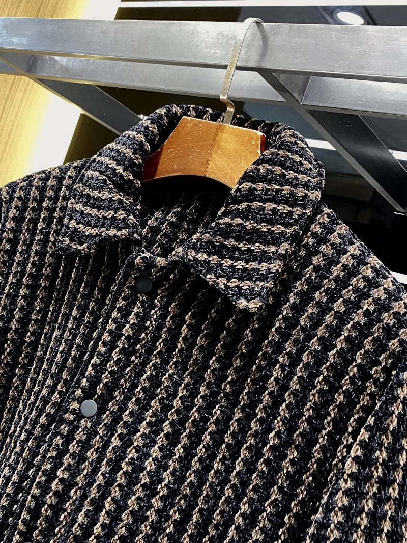 Thickened Winter Cotton Jacket for Men Skin-friendly Flannel Collar Fashionable All-match Color Block Texture Warm Outerwear