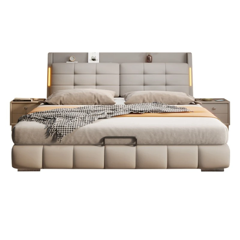 

Italian leather bed 1.8 meters double bed 2 meters master bedroom wedding bed modern simple multi-functional