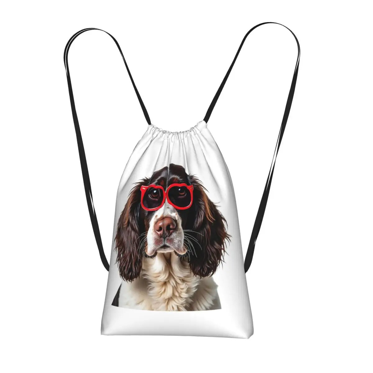 English Springer Spaniel Dog Wearing A Heart Shape Sunglasses Backpacks Fashion Drawstring Bags Sports Bag Book Bags