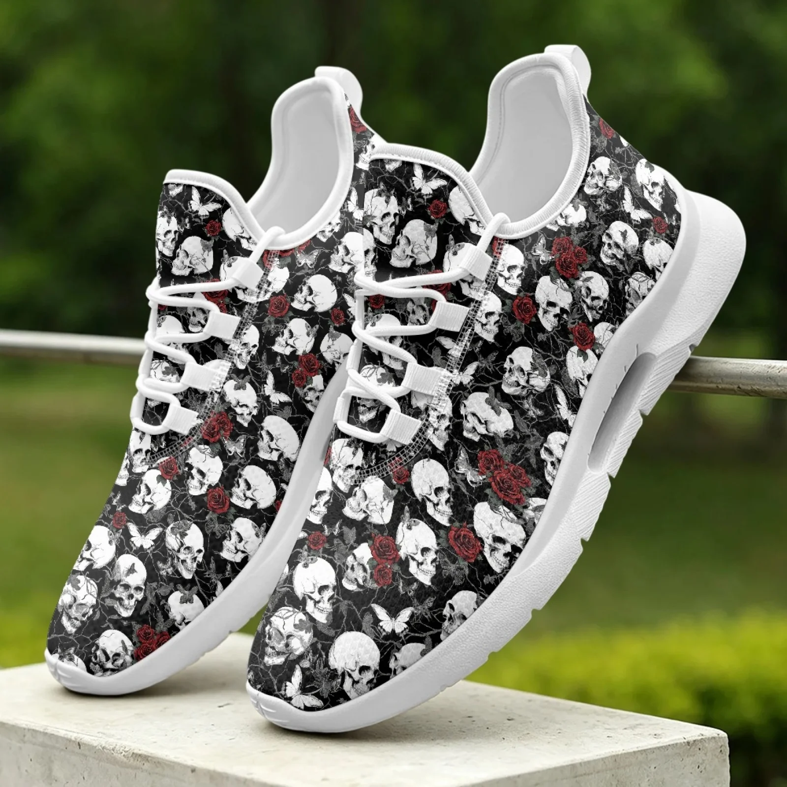 XIXIRIMIDO Women's Lace-up Casual Shoe Nurse Shoes Women's Sandals Men's Sneakers and Casual Shoes Tenis Feminino Rose Skull