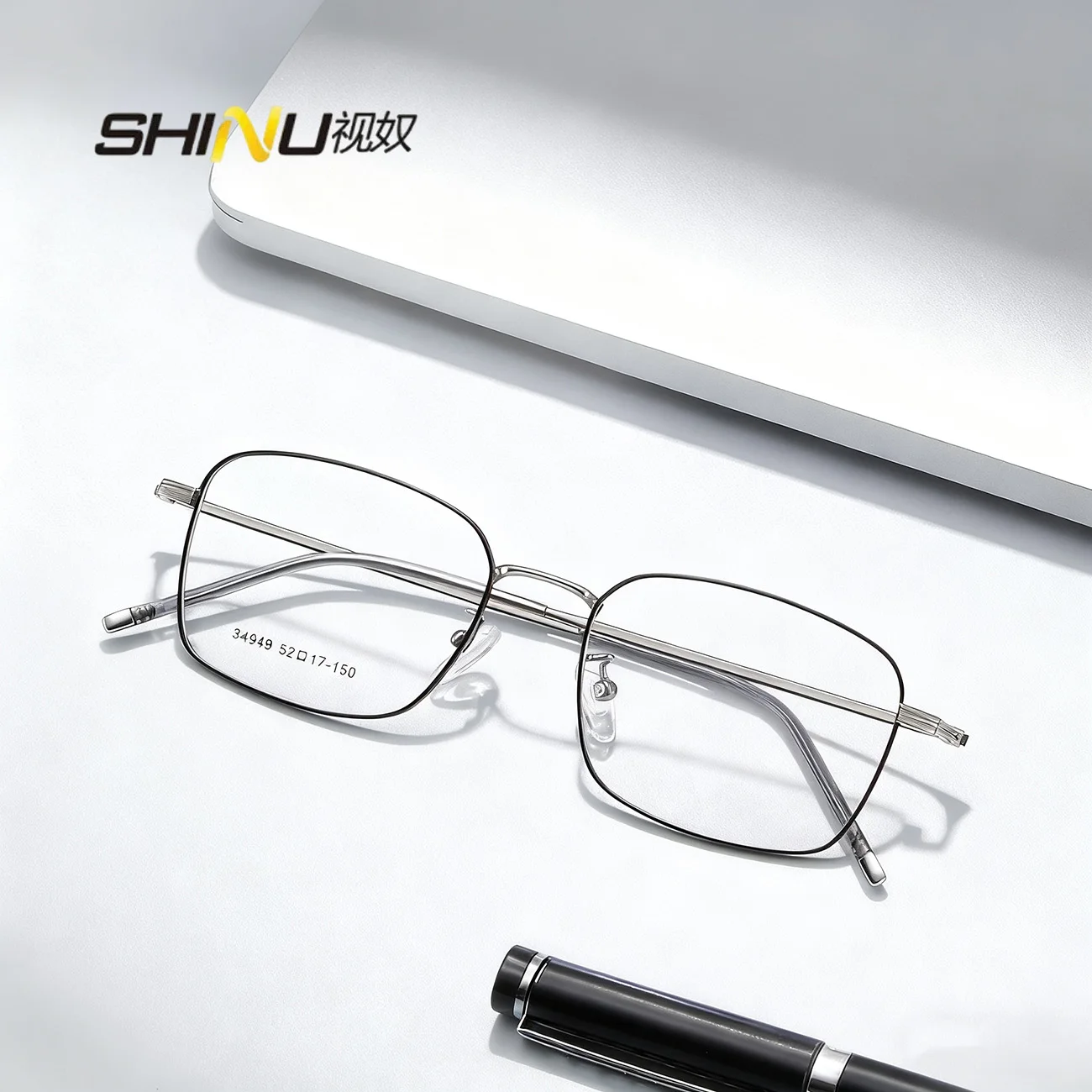 累進多焦点老眼鏡-メンズ-老視用-スリムメタルスクエアフレーム-テンプル付き-近視用メガネ-カスタム-多焦点老視用