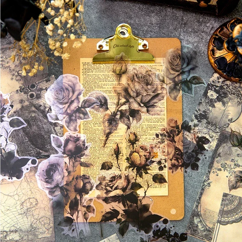 30Pcs Material Scrapbook Paper Bloom Dark Package Retro Handbook Decoration Materials Notebooks Handwriting