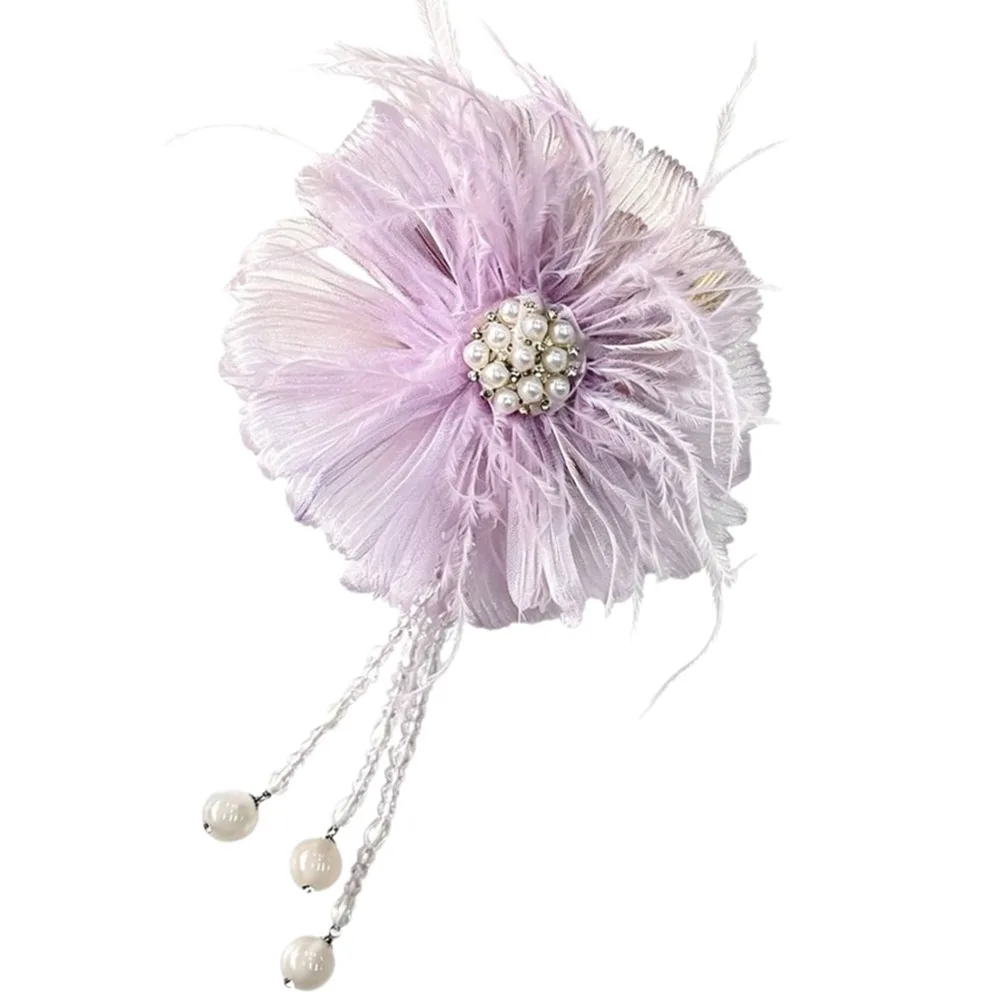Handmade Pearl Flower Accessories Crystal Tassel Fabric Flower Corsage Pearl Accents Sewing Type Handmade Floral Pin