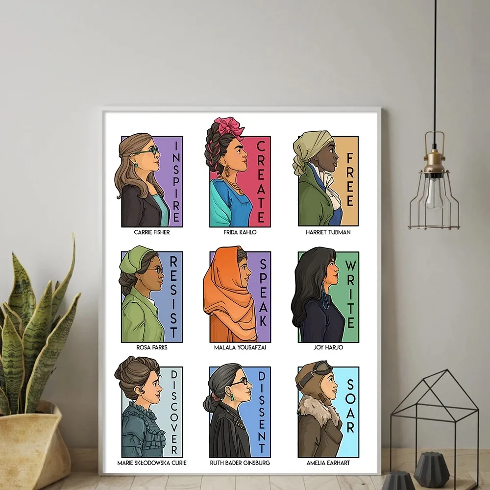 Pintura en lienzo, póster de feminismo, mujeres influentes en la historia, imagen impresa inspiradora fuerte para decoración de habitación de niños Geek Living