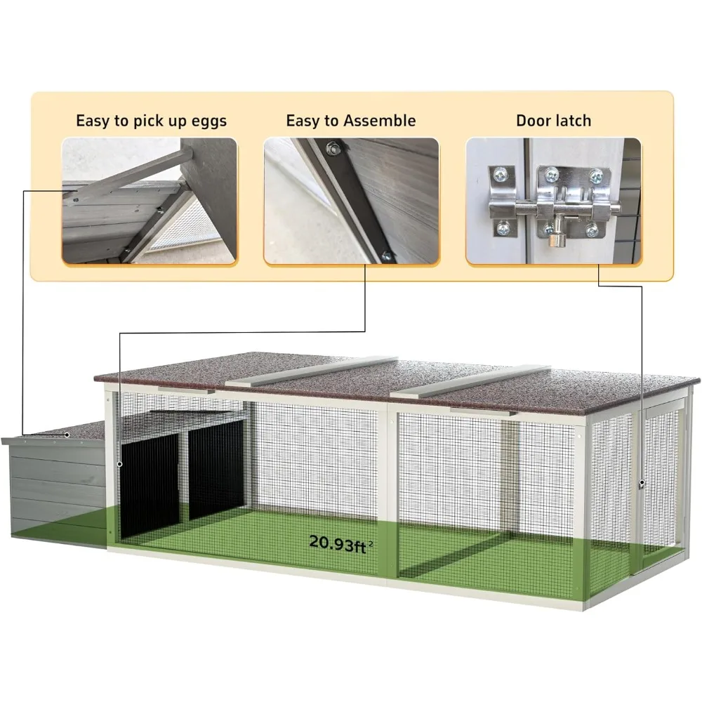 Large Wooden Chicken Coop,Outdoor Hen House with Nesting Box and Weatherproof Asphalt Roof,Walk-in Poultry Cage W/Secure Locks,M