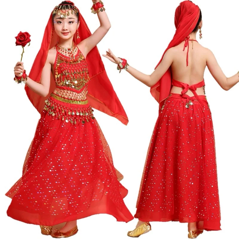 

6-piece Eastern Belly Dance Costume Set Professional Girls' Children's Clothing Sari Indian Dress Dance Belly Dance Performance