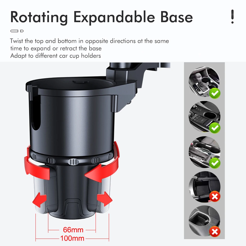 Auto-Getränkehalter Multifunktionaler Getränkehalter-Erweiterer mit 360°-Drehung ° Drehbarer Handyhalter mit Verstellbarer Basis – Detail 8