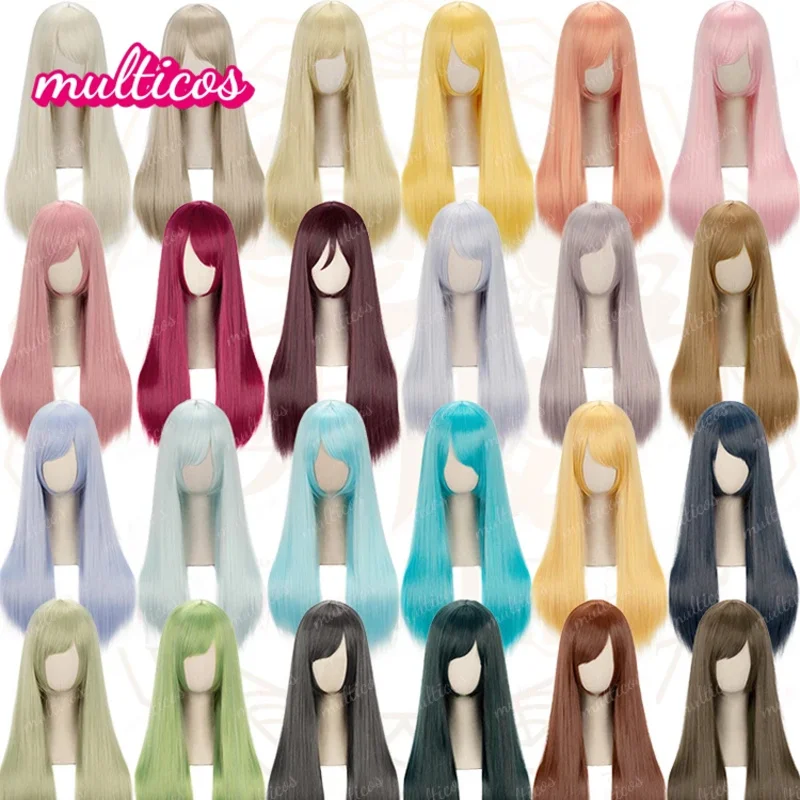 60cm Long Straight Cosplay Wig Heat Resistant Synthetic Hair Compatible Universal Omnipotent Girls Wigs + Free wig Cap
