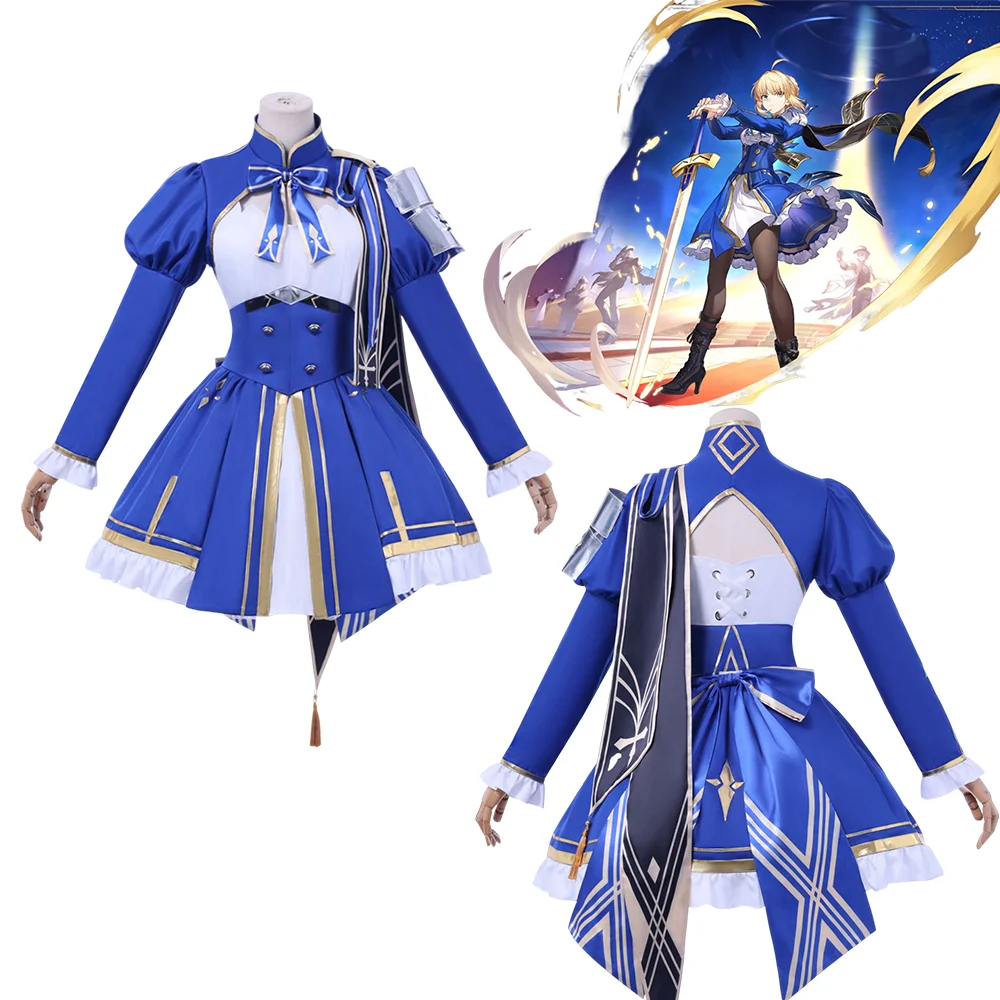 

Women's Honkai Star Rail HSR Fate Saber Cosplay Costume Wig Set Halloween Carnival Party Role Playing Outfit Dress with Wig