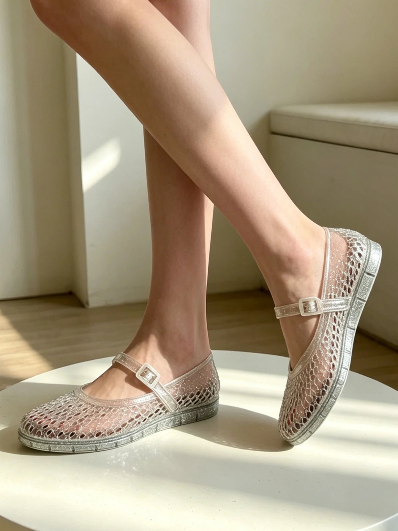 Women's Transparent PVC Mary Jane Sandals Hollow Breathable Flat Jelly Shoes Summer Beach view 4