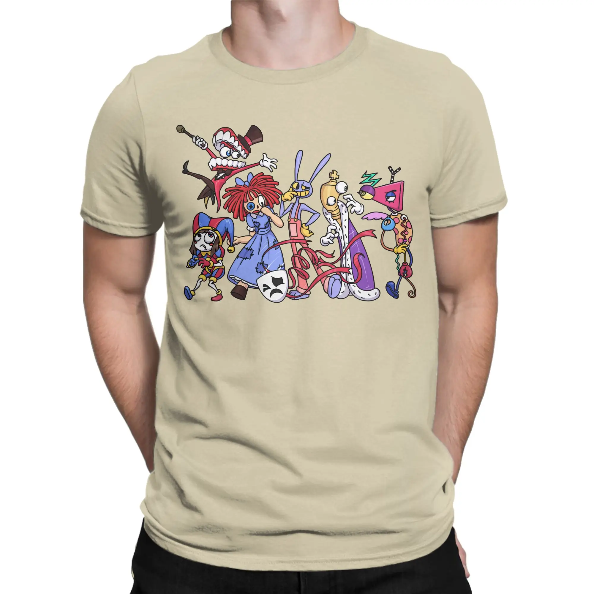 Men's T-Shirts Cartoon Digitals Circus Vintage 100% Cotton Tee Shirt Short Sleeve T Shirts Crew Neck Tops Gift Idea