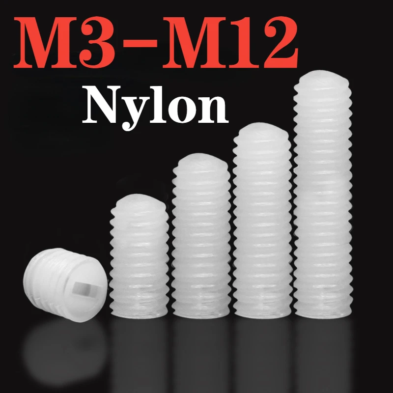 M3 M4 M5 M6 M8 M10 M12 White Nylon Cylindrical Head Bolt Plastic Metric Thread Flat Head Insulated Slotted Headless Fixing Screw
