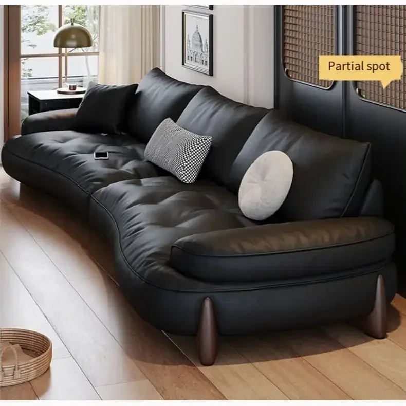 Quality Sectional Sofa,living Room Sofa Set Modern Design Couch Luxury U Shape/round Pull Point Design Black Dermis Sofa 5 Years