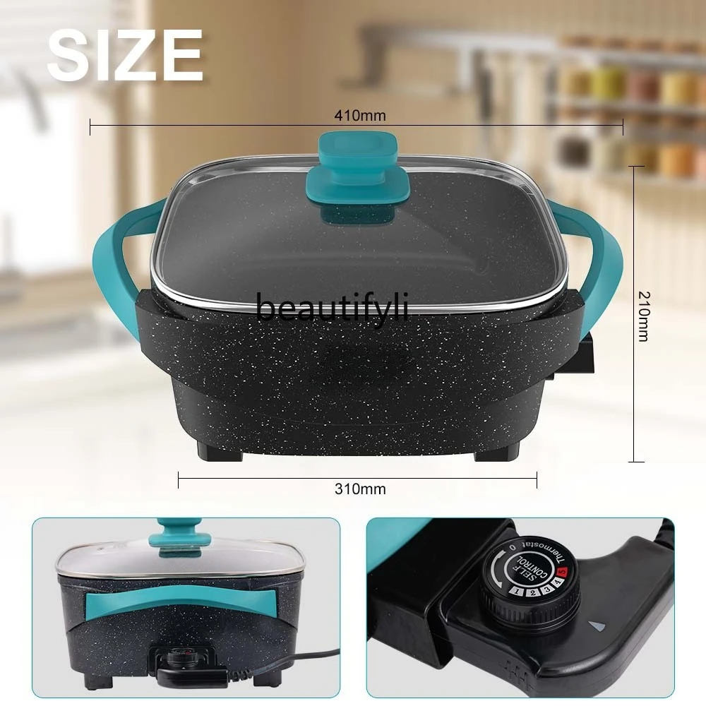 Household stir-fry hot pot pizza multi-functional non-stick pan silicone anti-scalding handle electric heating pan
