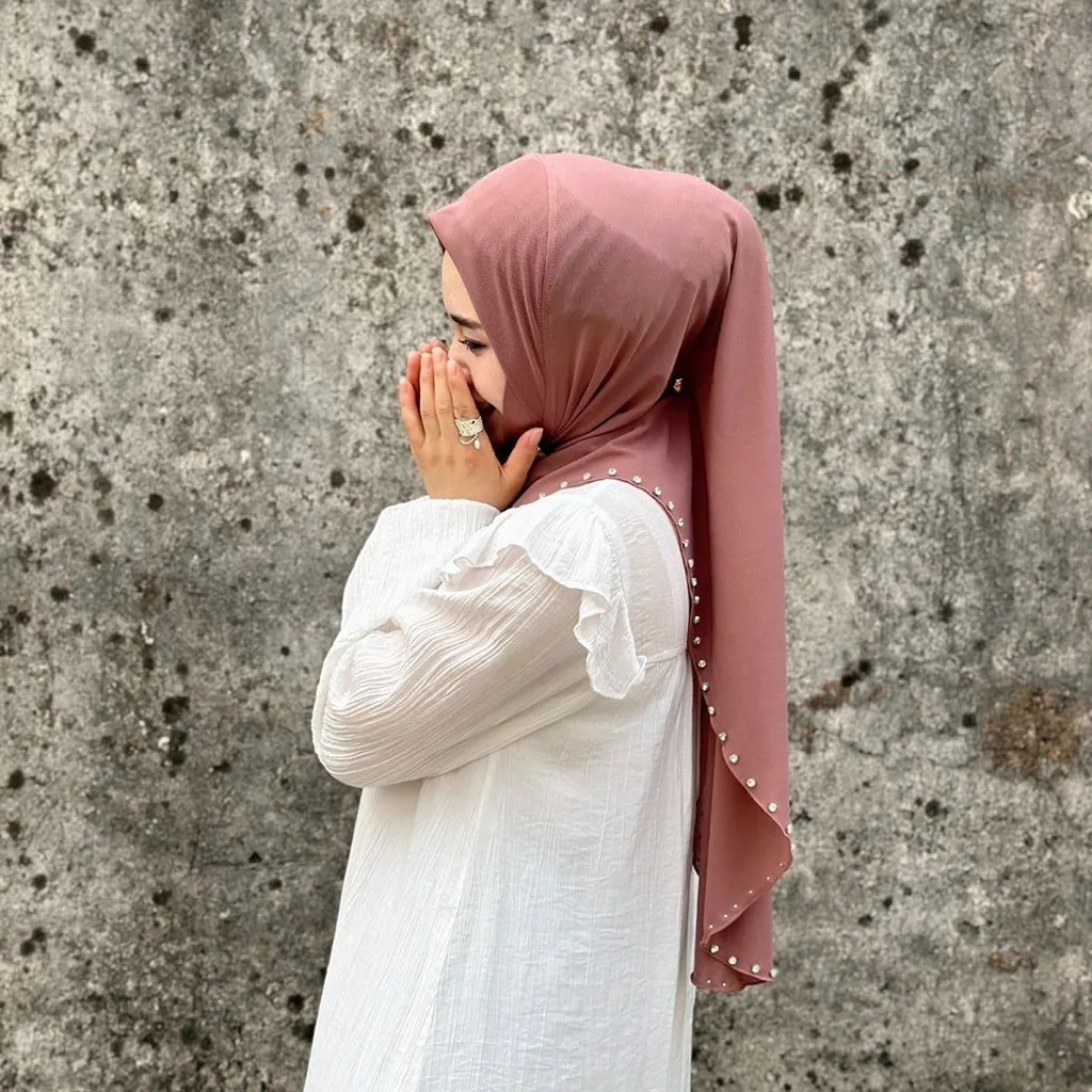

Muslim Women Fashion Headscarf Hijab Scarves Veil Islam Diamonds Solid Color Instant Scarf Islamic Head Wrap One Piece Amira Hat
