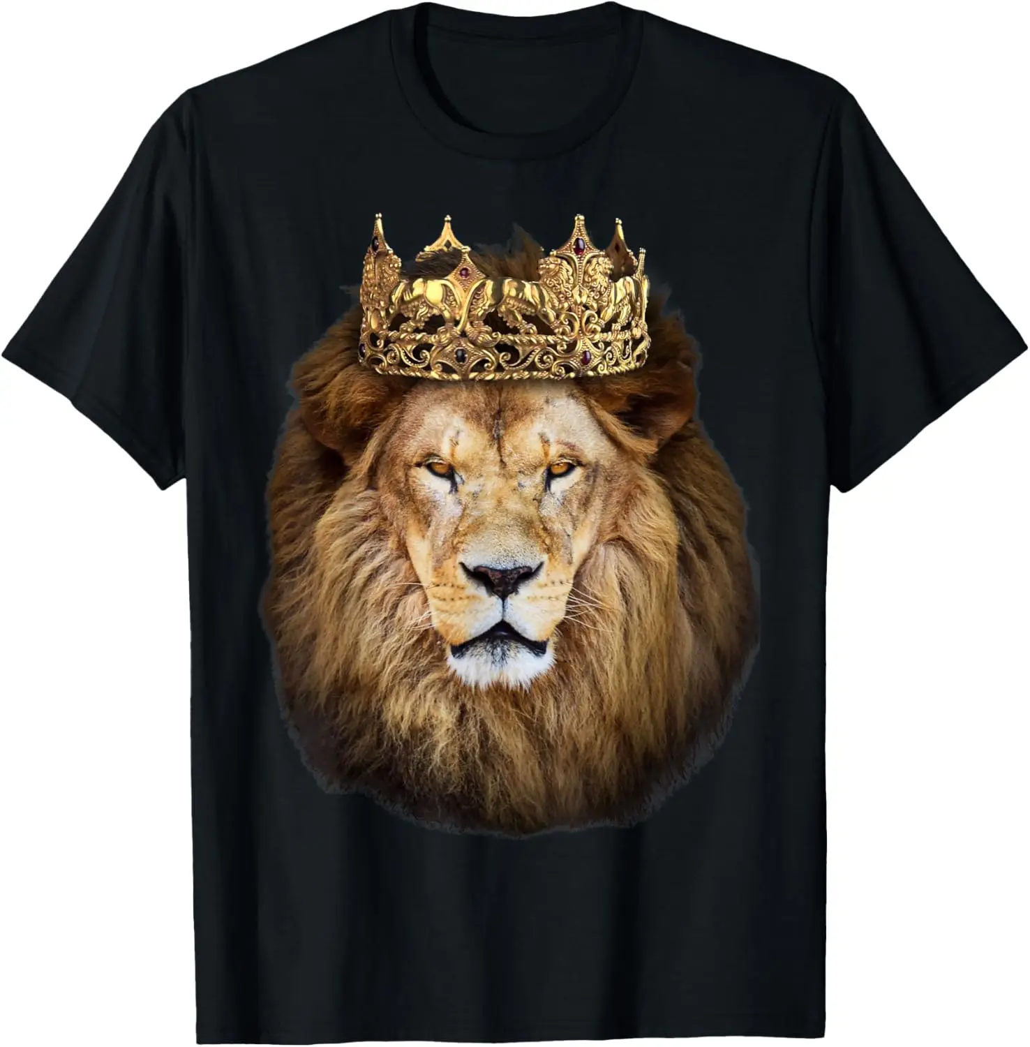 Lion Head Golden Crown Art Canvas King T Shirt T-Shirt 100% Cotton Trendy Y2K Short-Sleeve Tee – Soft, Quick-Drying, All Occasion Casual  Suitable For Concert Party Hanging Out Sightseeing Trip