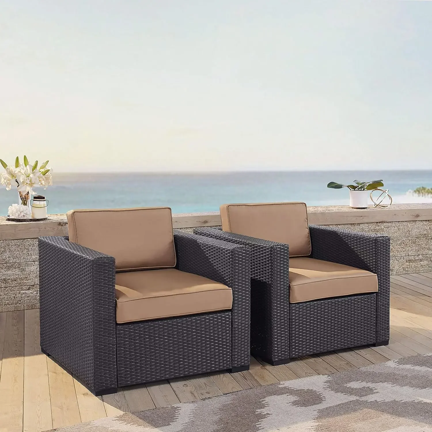 

KO70103BR-MO Biscayne 2 Piece Outdoor Wicker Conversation Set with Mocha Cushions, Brown