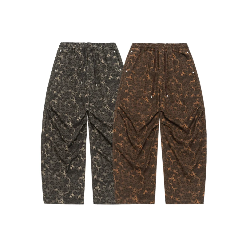 

Retro American Leopards Print Loose Wide Leg Casual Pants ex Spring Autumn Trendy Street Sle Youthful Long Trousers