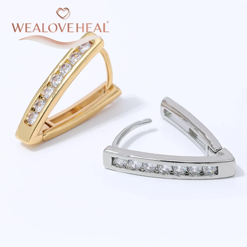Damen-Ohrringe aus 18K vergoldetem Messing mit CZ-Stein, V-förmige Huggie-Ohrringe, geometrisch, minimalistisch, für den täglichen Gebrauch, Valentinstagsgeschenk, Schmuck. – Detail 18