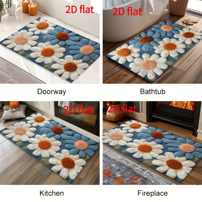 VIKAMADaisy pattern bathroom floor mat is suitable for bathroom, bedroom, kitchen, entryway, and is a great home decor item for