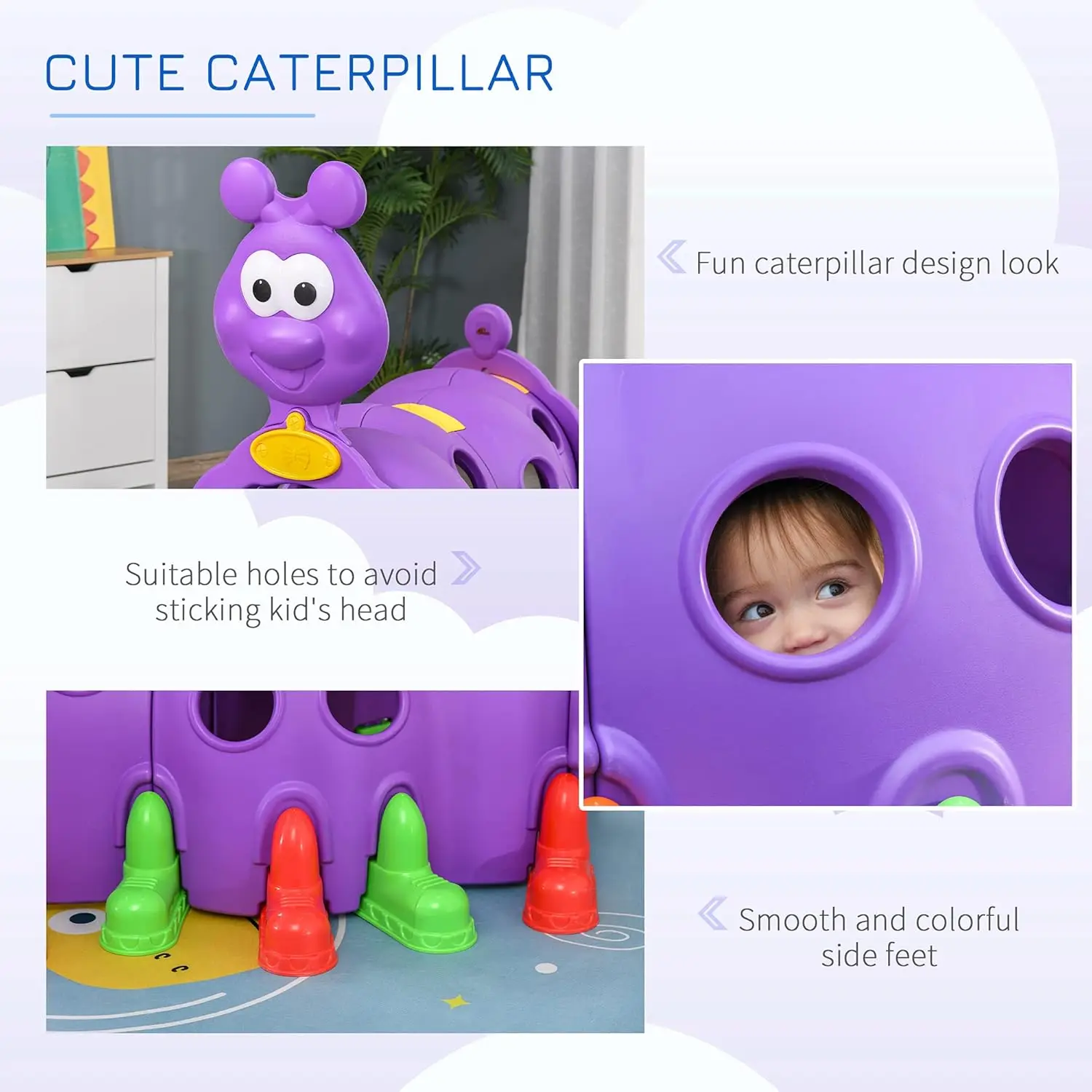 Caterpillar Climbing Tunnel for Kids Climb-N-Crawl Toy Indoor & Outdoor Toddler Play Structure for 3-6 Years Old, Purple