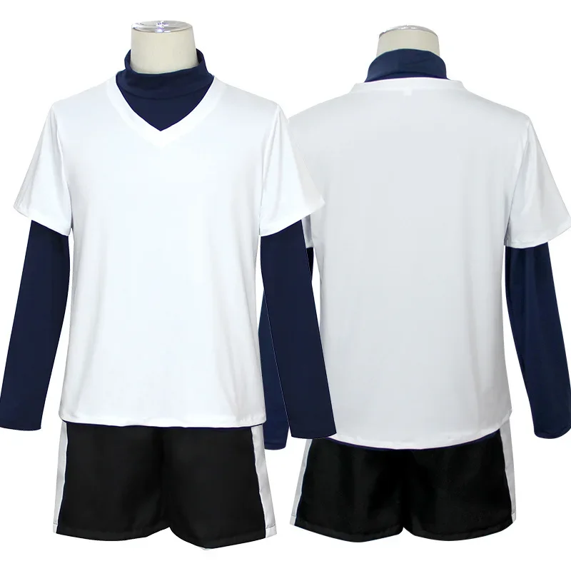 【Wetrose】In Stock Killua Zoldyck Cosplay Costume Hunter Hantaa Kirua Zaoldyeck T shirt Full Set Wig Halloween
