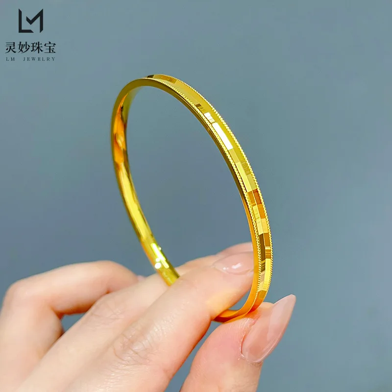 

9999 24K real gold luxury jewelry concave and convex face disco bead bracelet flashing temperament women's bracelet gift