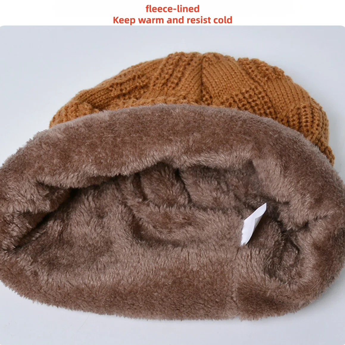 Unisex Color-Blocked Cable Knit Warm Set, Fleece-Lined Thickened Woolen Beanie and Scarf Two-Piece Set, Winter Outdoor Cycling Windproof and Cold-Proof Hooded Hat