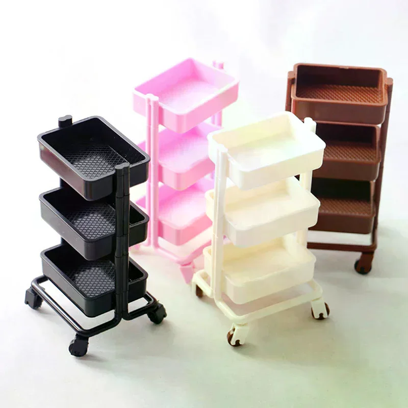 1set 1:12 Dollhouse Miniature Trolley Dining Cart with Wheels Storage Display Shelf Bookshelf Furniture Model Decor Toy