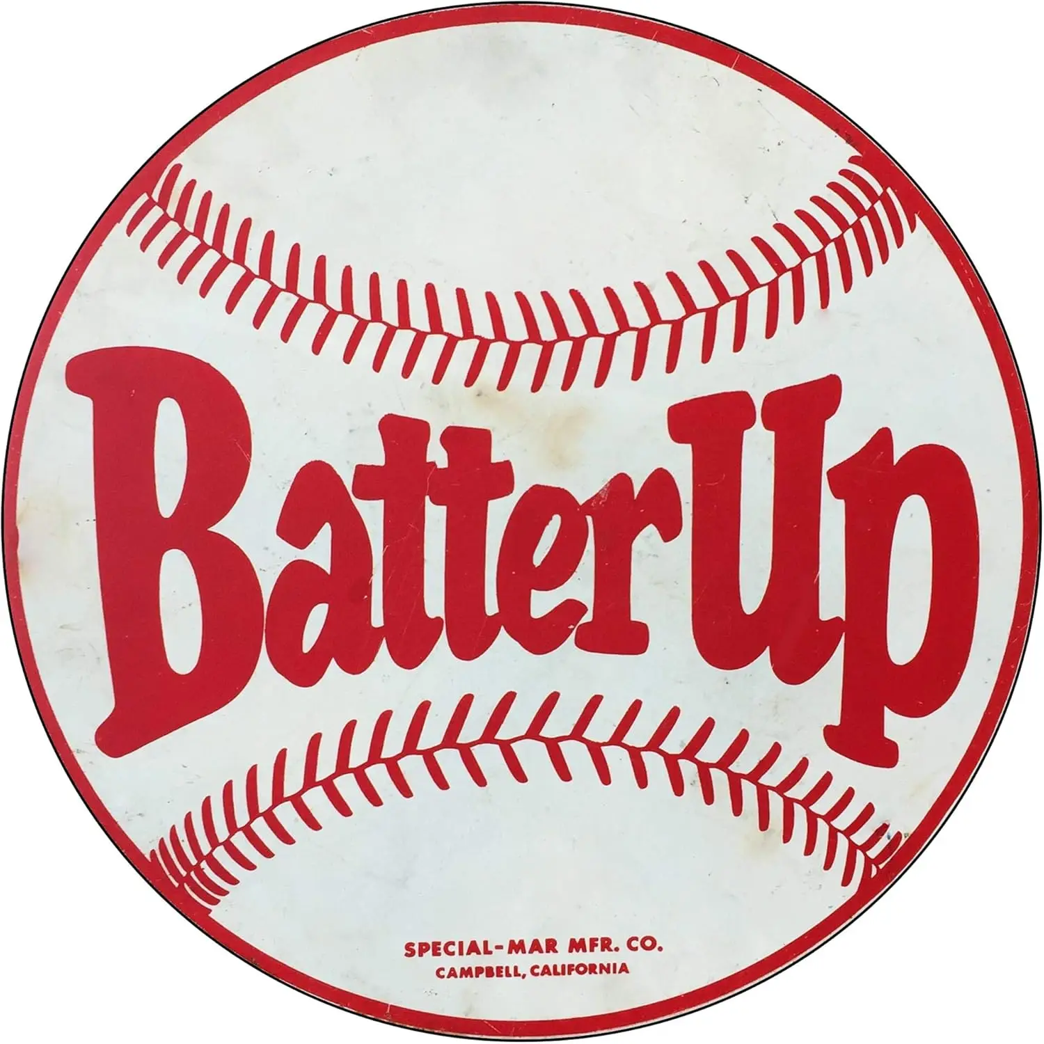 Vintage Gas Sign Reproduction Vintage Metal Signs Round Metal Tin Sign for Garage and Home 8 Inch Diameter – Batter Up