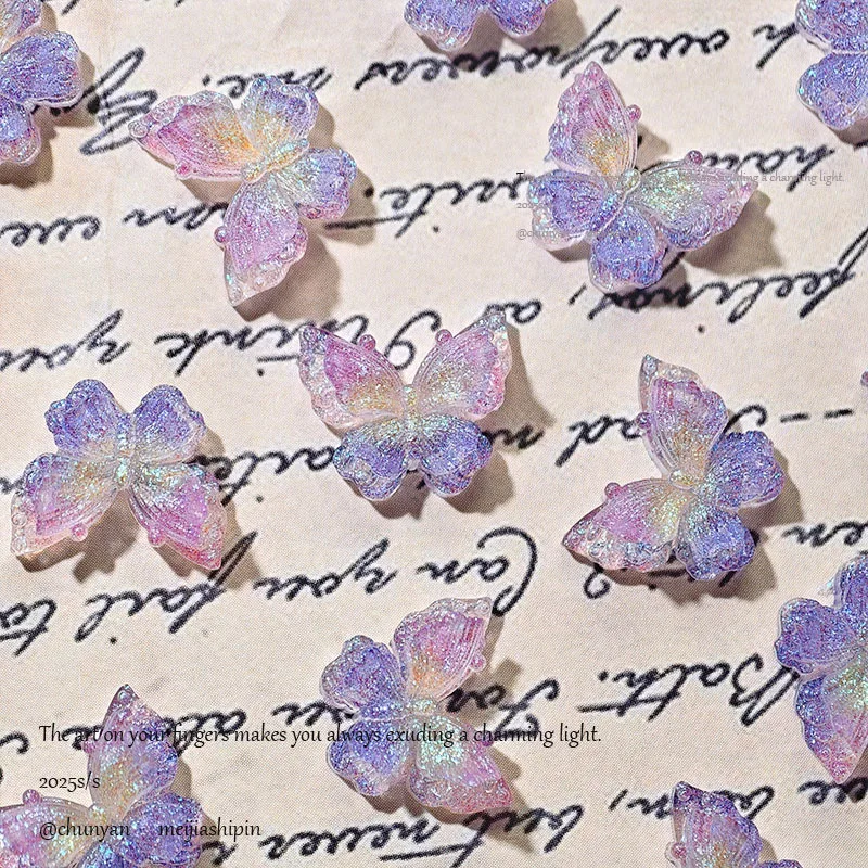 200PCS 11.1MMx9.8MM Sparkling Double layer Colorful Butterfly Nail Accessories DIY Earnail Bracelet Nail Craft Materials