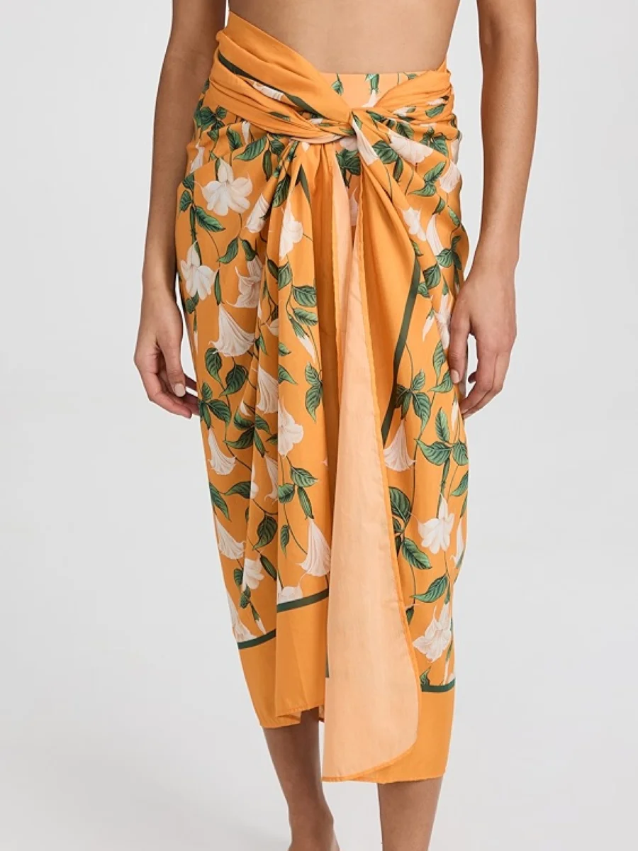 

Women Flower Print Long Skirt Lace-up Waist Straight Casual Female Jupe
