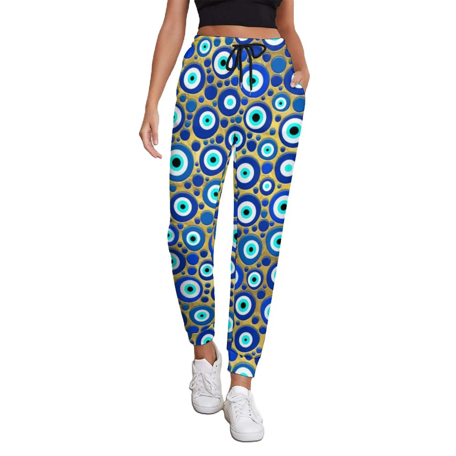 Blue Evil Eye Print Pants Ladies Nazar Charm Hippie Joggers autunno Trendy Graphic Pants Big Size 3XL