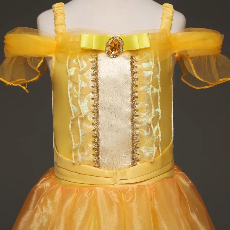 Belle Cosplay Princess Costume for Girl Kids Halloween Birthday Off shoulder Ball Gown Beauty and The Beast Carnival Party Dress