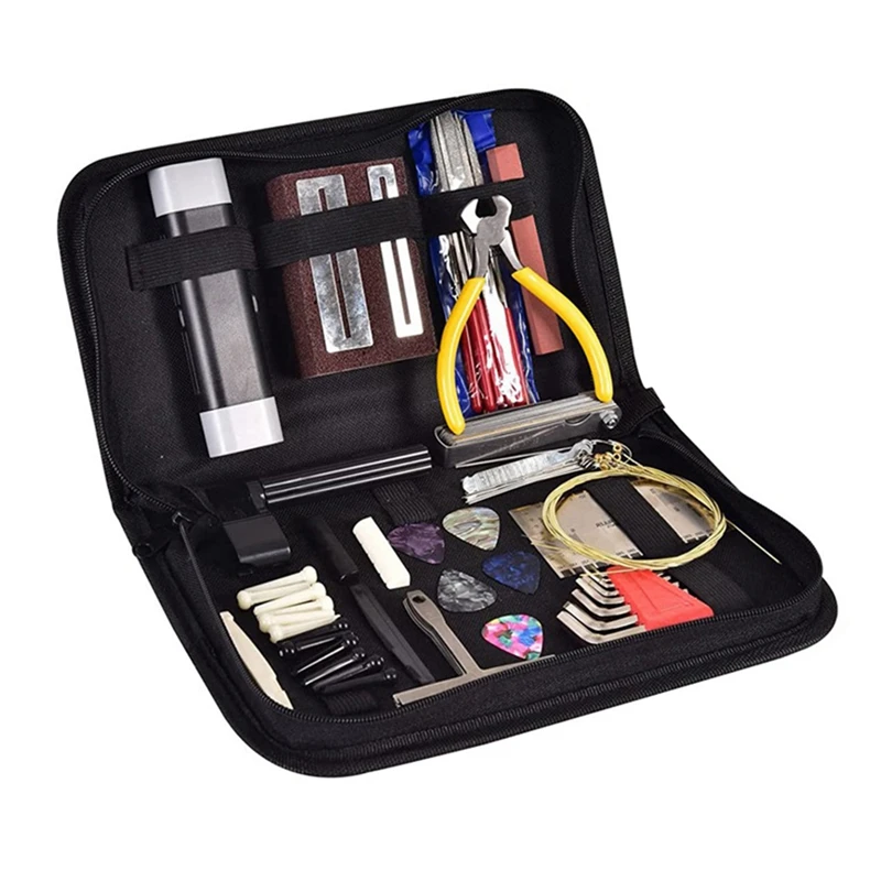 

Guitar Repair And Maintenance Tool Kit Measuring String Grinding Gasket String Nail Pick Replacement Set Guitar Tool Set