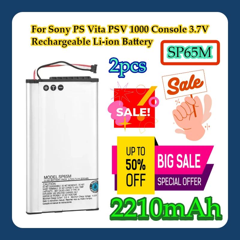 

For Sony PS Vita PSV 1000 Console 3.7V 2210mAh SP65M Rechargeable Li-ion Battery 2pcs