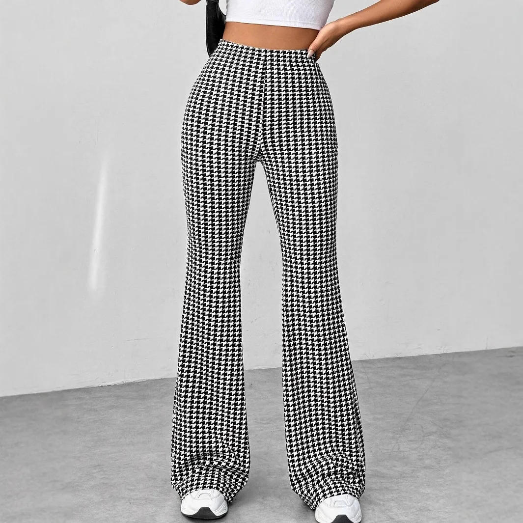 2026 New Fashion Retro Thousand Birds High Waist Slim-fit Mopping Casual Micro-pull Pants