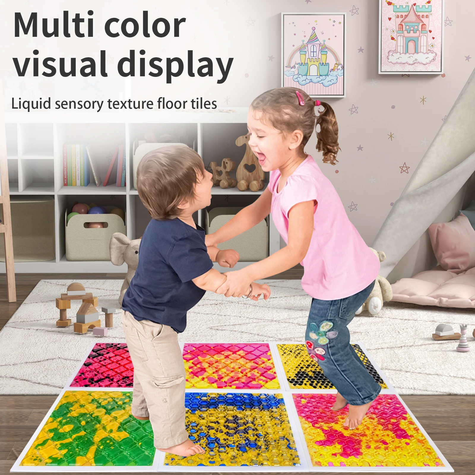 Carreaux sensoriels colorés pour enfants, sensoriels multicolores, expériences sensorielles vibrantes, zones de jeu, 6 pièces