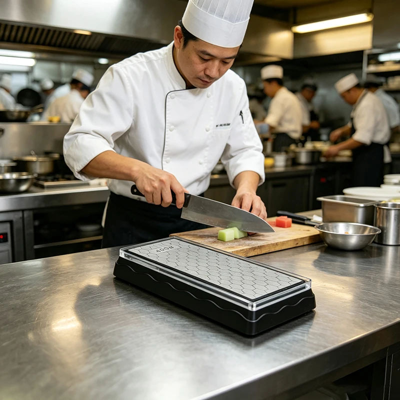 Pierre à aiguiser diamantée double face pour couteaux de cuisine, grain 400/600/1000/1200, affûteur professionnel pour couteaux de chef – Nouveauté !