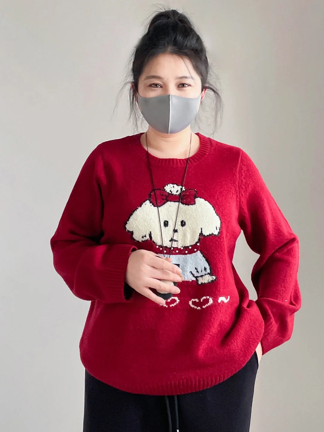 

Red Oversized Knit Sweater plus Size Conceals Belly European Sle oulder High Waist Breathable Comfortable Daily Wear Spri...