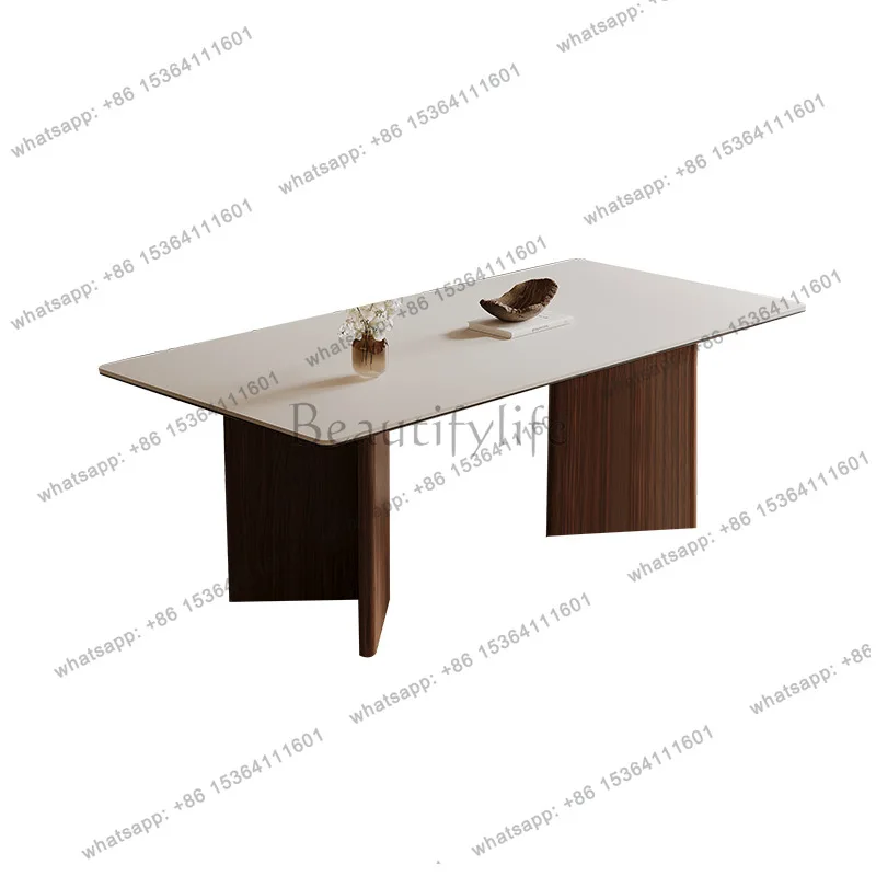 Cream style dining table household modern simple rectangular light luxury rock slab small apartment