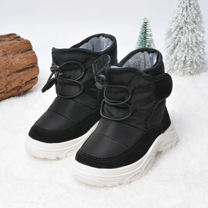 Winter Children Snow Boots Baby Soft Warm Plush Inside Cotton Shoes Boys Girls Waterproof Anti-kick Boots Princess Buckle Shoes