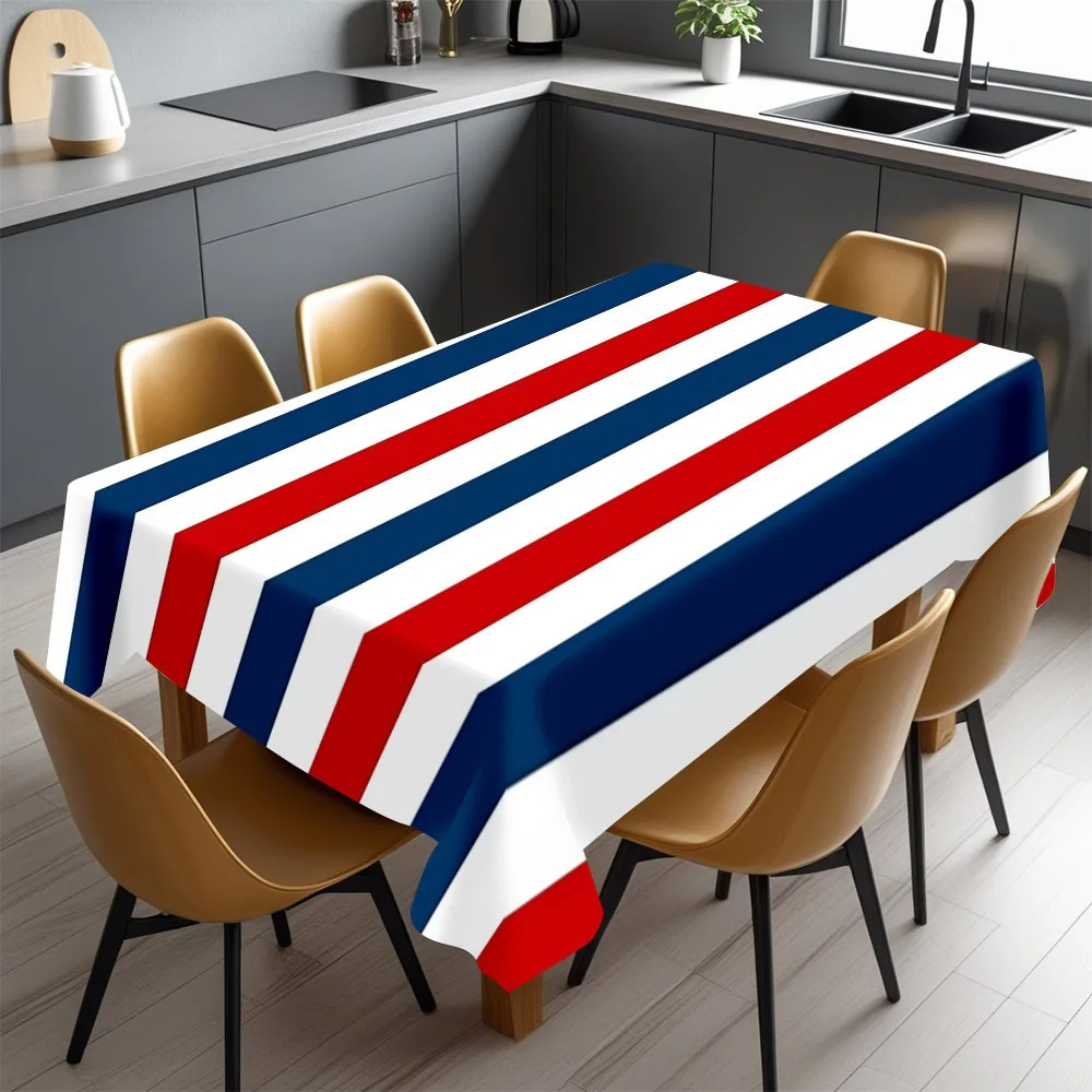 One tablecloth with blue, white and red stripes - a fashionable contrast design.zyc