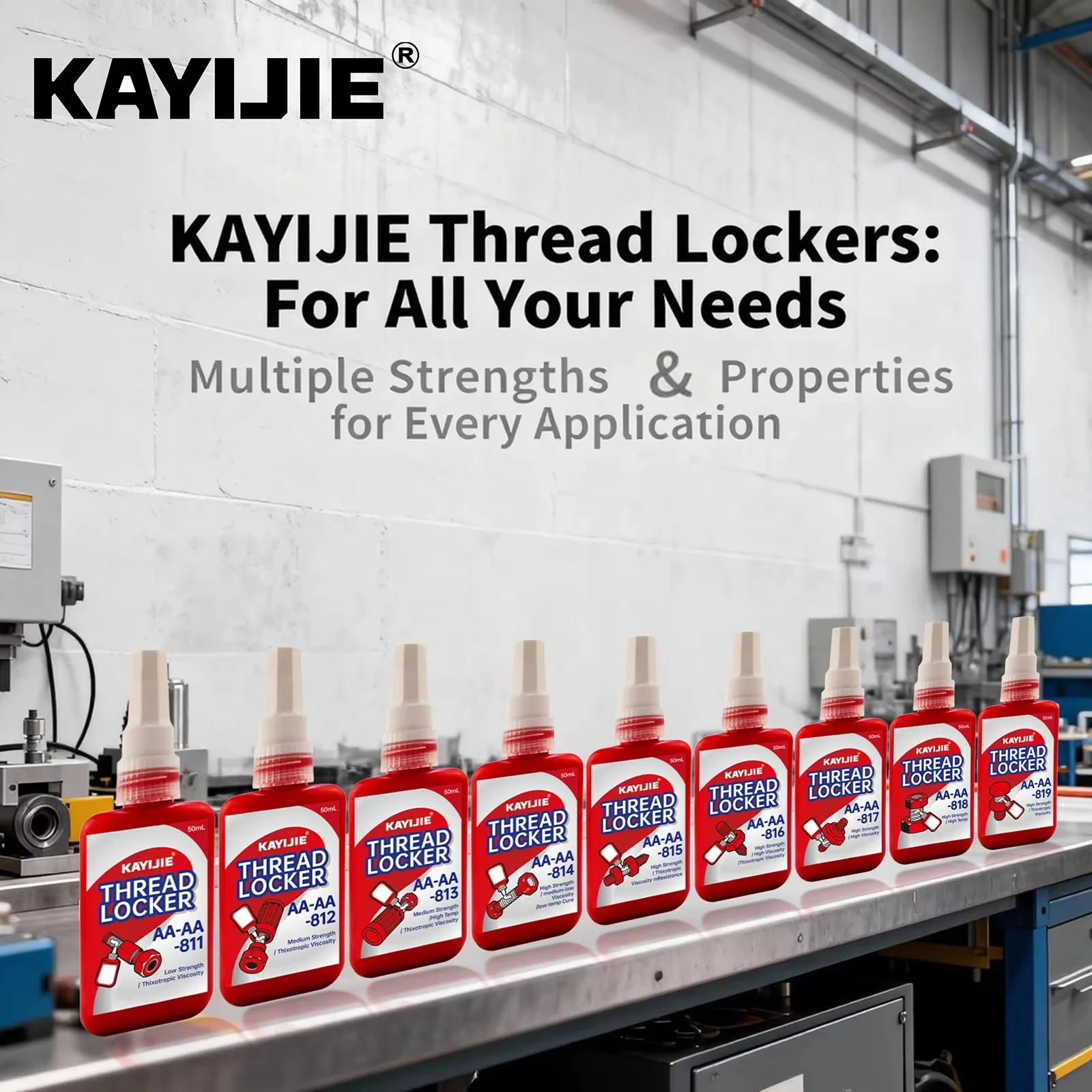 Factory Price Wholesale Glue Medium High Strength 50ml KAYIJIE Acrylic Anaerobic Adhesive Thread Locker for Prevent Loosening