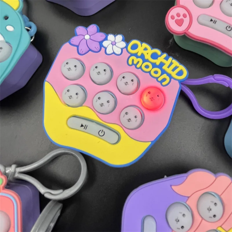 Mini handheld game console cartoon pattern whack a mole electronic decompression toy keychain backpack pendant small gift